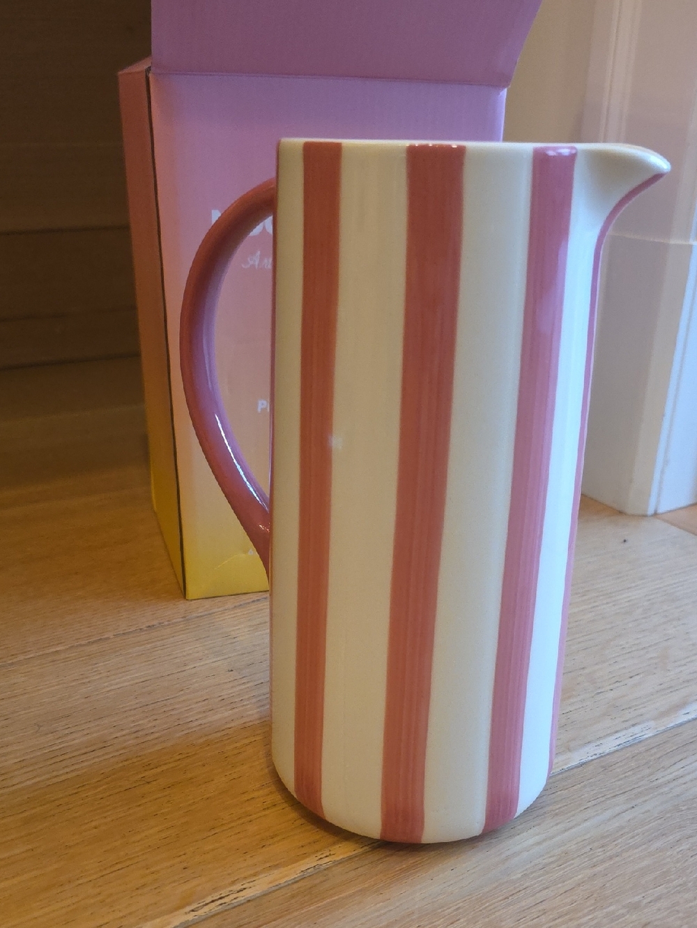 Noon & Moon Striped Ceramic Pitcher - Pink and Cream